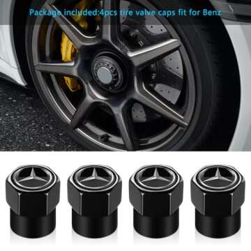 Tire Valve Stem Caps for Mercedes Benz Tire Valve Caps Car Air Cover Metal Accessories 4 Pcs Black
