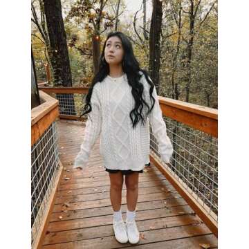 Women Cable Knit Vintage Chunky Sweater Loose Casual Knitted Sweater Unisex Woven Crewneck Knitted T...