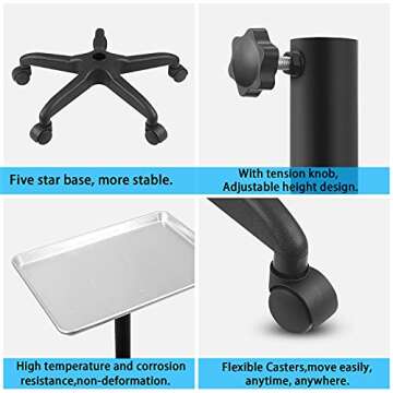 FLOLXNB Salon Tray Cart Premium Aluminum Tattoo Tray Rolling Trolley Adjustable Height Storage Utility Cart for Clinic Spa Rolling Tray(Silver)