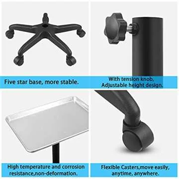 FLOLXNB Salon Tray Cart Premium Aluminum Tattoo Tray Rolling Trolley Adjustable Height Storage Utility Cart for Clinic Spa Rolling Tray(Silver)