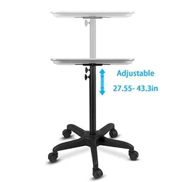 FLOLXNB Salon Tray Cart Premium Aluminum Tattoo Tray Rolling Trolley Adjustable Height Storage Utility Cart for Clinic Spa Rolling Tray(Silver)