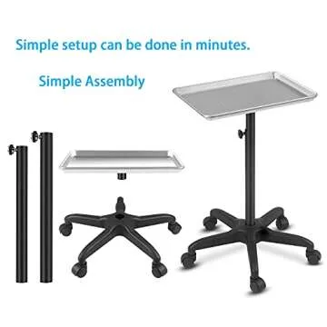 FLOLXNB Salon Tray Cart Premium Aluminum Tattoo Tray Rolling Trolley Adjustable Height Storage Utility Cart for Clinic Spa Rolling Tray(Silver)