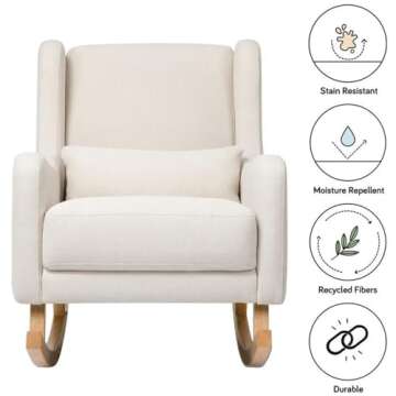 Babyletto Kai Rocker in Performance Natural Eco-Twill with Light Legs, Water Repellent & Stain Resistant, Greenguard Gold and CertiPUR-US Certified