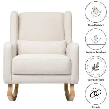 Babyletto Kai Rocker in Performance Natural Eco-Twill with Light Legs, Water Repellent & Stain Resistant, Greenguard Gold and CertiPUR-US Certified