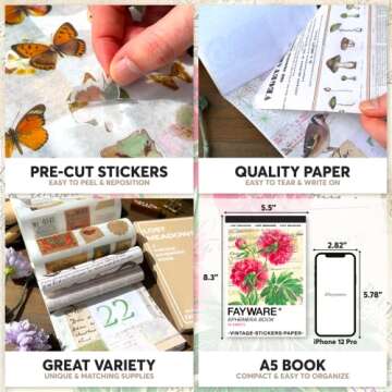 FAYWARE Vintage Washi Sticker Book for Creative Journaling