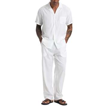 SIENDIU Men's Beach Clothes 2 Piece Outfits Sets Casual Short Sleeve Button Down Shirt Yoga Pants Va...