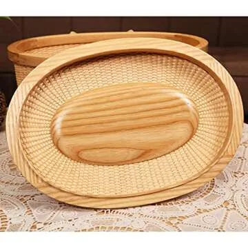 Teng Jin Nantucket Sewing Basket Purse, Containers with Dual Wood Handles .Cane-on-Cane Weave Cane Basket Craft Basket, with lid Basket with Handle