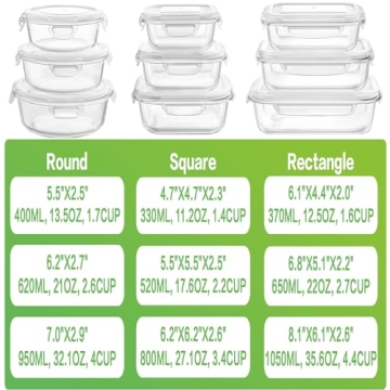 HOMBERKING Glass Food Storage Containers for Meal Prep
