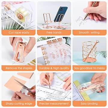 Rose Gold Office Supplies Set – Elegant 11PCS Desk Essentials
