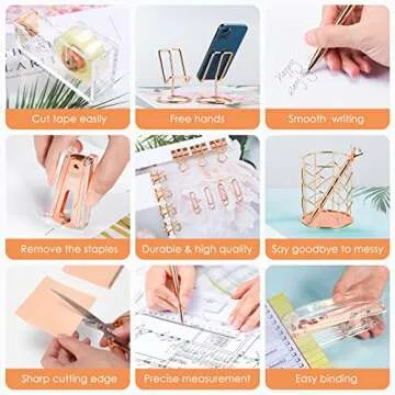 Rose Gold Office Supplies Set – Elegant 11PCS Desk Essentials