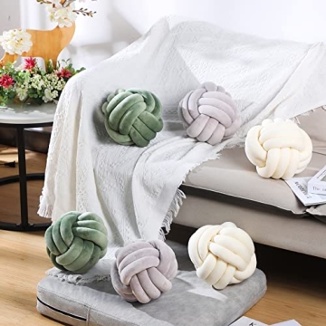 Namalu 2 Pieces Plush Knot Ball Pillows Decorative Round Throw Knotted Pillows Aesthetic Stuffed Pillows for Stress Relieving Bed Sofa Bedroom Decoration(10.6 Inches,Cream White)