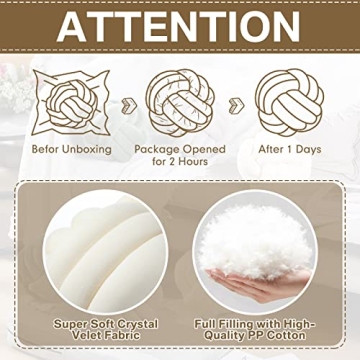 Namalu 2 Pieces Plush Knot Ball Pillows Decorative Round Throw Knotted Pillows Aesthetic Stuffed Pillows for Stress Relieving Bed Sofa Bedroom Decoration(10.6 Inches,Cream White)