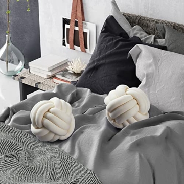 Namalu 2 Pieces Plush Knot Ball Pillows Decorative Round Throw Knotted Pillows Aesthetic Stuffed Pillows for Stress Relieving Bed Sofa Bedroom Decoration(10.6 Inches,Cream White)