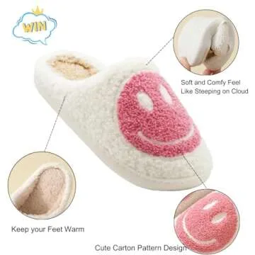 LINWIND Fuzzy Slippers for Women Men, Cute Retro Fluffy Happy Face House Slippers, Plush Memory Foam...