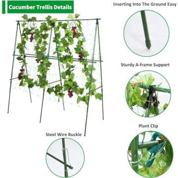 KASZOO 48”x 48” Foldable Garden Cucumber Trellis, A-Frame Plant Grow Support Set, A-Frame Metal ...