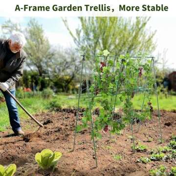 KASZOO 48”x 48” Foldable Garden Cucumber Trellis, A-Frame Plant Grow Support Set, A-Frame Metal Trellis with Garden Netting and Clip, Climbing Trellis for Climbing Plant Fruits/Flowers/Vegetables