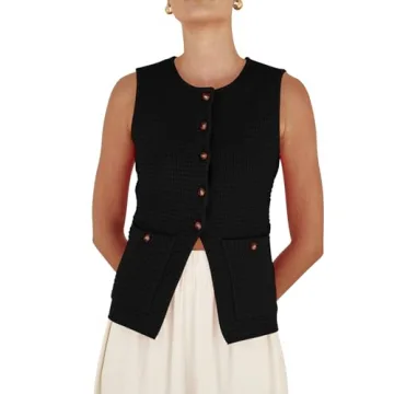 PEHMEA Women's Sleeveless Sweater Vest, Casual Knit Cardigan Button Down Tops for Women with Pockets...