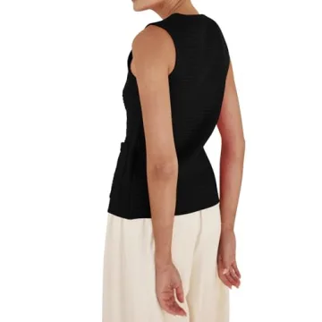 PEHMEA Women's Sleeveless Sweater Vest, Casual Knit Cardigan Button Down Tops for Women with Pockets(Black-M)
