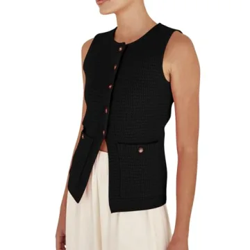PEHMEA Women's Sleeveless Sweater Vest, Casual Knit Cardigan Button Down Tops for Women with Pockets(Black-M)