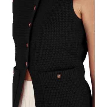PEHMEA Women's Sleeveless Sweater Vest, Casual Knit Cardigan Button Down Tops for Women with Pockets(Black-M)