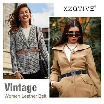 XZQTIVE Women Leather Belt Ladies Vintage Western Belt Retro Cowgirl Leather Belt Black Waist Belt f...