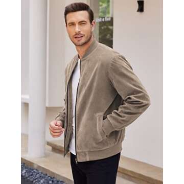 COOFANDY Mens Casual Bomber Jacket Vintage Zip-Up Faux Suede Varsity Jackets