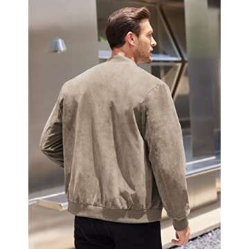 COOFANDY Mens Casual Bomber Jacket Vintage Zip-Up Faux Suede Varsity Jackets