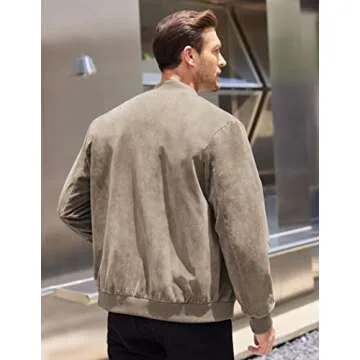 COOFANDY Mens Casual Bomber Jacket Vintage Zip-Up Faux Suede Varsity Jackets