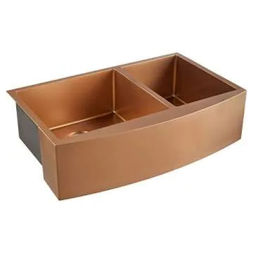 Atlas 36" Farmhouse Double Basin Sink in Matte Gold