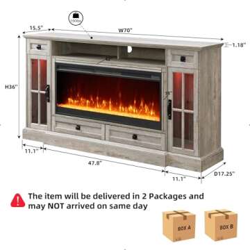 OKD Fireplace TV Stand for 80 Inch TV, Farmhouse Entertainment Center with 42" Fireplace & LED Light...