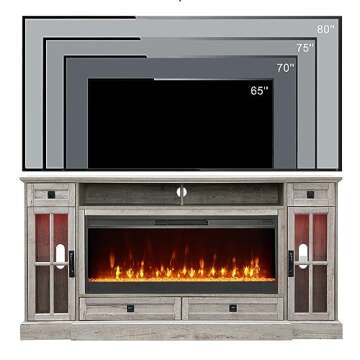 OKD Fireplace TV Stand for 80 Inch TV, Farmhouse Entertainment Center with 42" Fireplace & LED Lights, Modern Media Console Table with Storage Drawers & Cabinets for Living Room, Light Rustic Oak