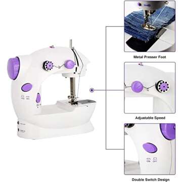 Mini Sewing Machine Handheld Portable Electric Sewing Machines Adjustable 2-Speed with Foot Pedal fo...