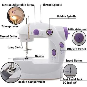 Mini Sewing Machine Handheld Portable Electric Sewing Machines Adjustable 2-Speed with Foot Pedal for Kids Childrens Beginners Purple Embroidery Machine for Home Sewing