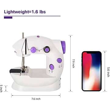 Mini Sewing Machine Handheld Portable Electric Sewing Machines Adjustable 2-Speed with Foot Pedal for Kids Childrens Beginners Purple Embroidery Machine for Home Sewing