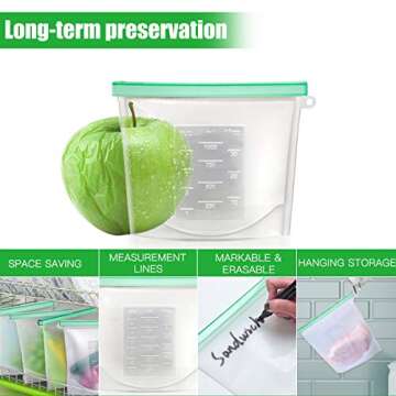 【Upgrade】Cadrim Reusable Extra Thick Silicone Food Storage Bags - 6 Packs Zipper Freezer Bags Fo...