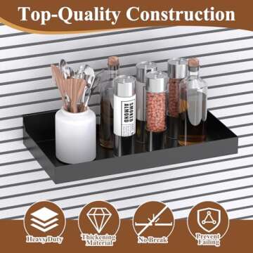 MQKIWAO 2 Pcs 16X8 Inch Slatwall Shelves, Heavy Duty Slatwall Baskets, Metal Slat Wall Shelves Accessories, Metal Retail Display for Storage and Organization, Black