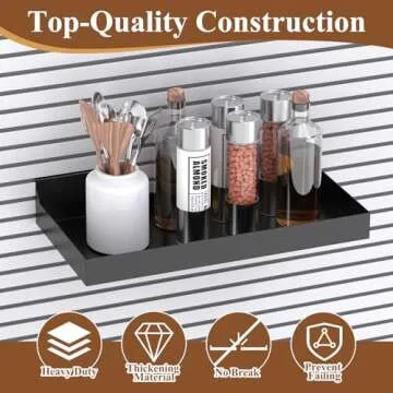 MQKIWAO 2 Pcs 16X8 Inch Slatwall Shelves, Heavy Duty Slatwall Baskets, Metal Slat Wall Shelves Accessories, Metal Retail Display for Storage and Organization, Black