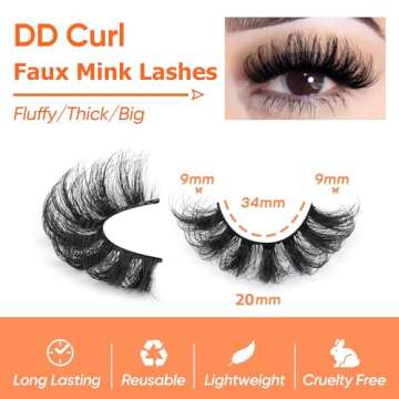 Mink Lashes Fluffy False Eyelashes 20mm Full Wispy Lashes 8D Volume Curly Fake Eyelashes 7 Pairs Faux Mink Lashes Multipack by TOOCHUNAG