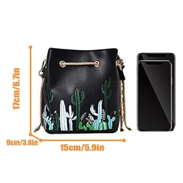 Stylish LABANCA Cactus Embroidery Mini Bucket Bag