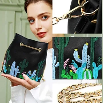 Stylish LABANCA Cactus Embroidery Mini Bucket Bag