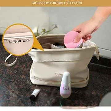 Abiudeng Double Layer Makeup Bag,Travel Makeup Bag,Large Capacity Travel Cosmetic Bag,Toiletry Bag for Women,Checkered Makeup Bag,Portable Leather Toiletry Bag,Luxury Makeup Bag-White…