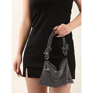 Rhinestone Purse Chic Sparkly Evening Handbags for Women Bling Hobo Bag Shiny Silver Purse for Wedding Party Club