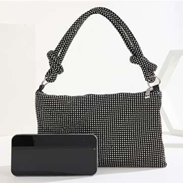 Rhinestone Purse Chic Sparkly Evening Handbags for Women Bling Hobo Bag Shiny Silver Purse for Wedding Party Club