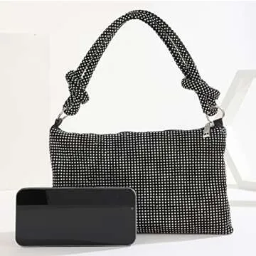 Rhinestone Purse Chic Sparkly Evening Handbags for Women Bling Hobo Bag Shiny Silver Purse for Wedding Party Club