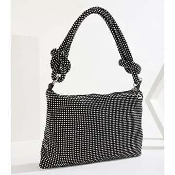 Rhinestone Purse Chic Sparkly Evening Handbags for Women Bling Hobo Bag Shiny Silver Purse for Wedding Party Club