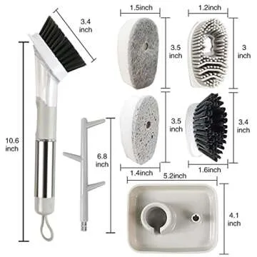 All-in-one Dish Brush with Soap Dispenser, with 4 Replacement Brush Heads Kitchen Dish Scrub Brush with Base Kitchen Cleaning Brush with Soap Dispenser for Pot Pan Sink Cleaning(Pink)¡­