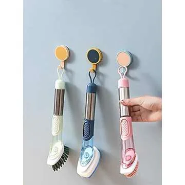 All-in-one Dish Brush with Soap Dispenser, with 4 Replacement Brush Heads Kitchen Dish Scrub Brush with Base Kitchen Cleaning Brush with Soap Dispenser for Pot Pan Sink Cleaning(Pink)¡­