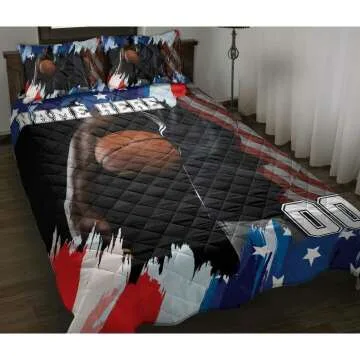 Custom Basketball American Flag Quilt & Pillowcase Set