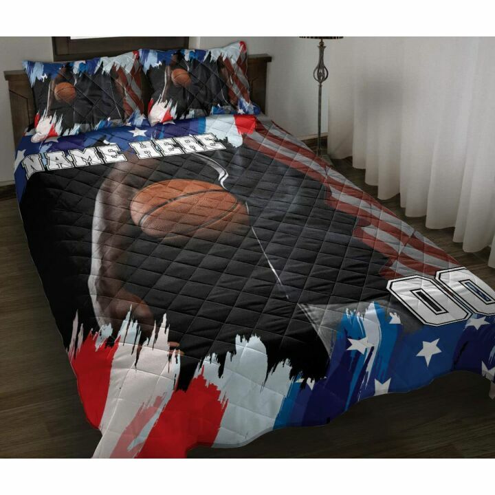 Custom Basketball American Flag Quilt & Pillowcase Set