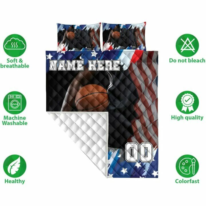 Custom Basketball American Flag Quilt & Pillowcase Set